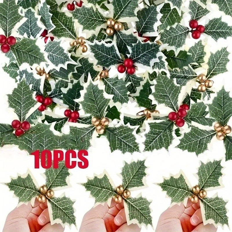 Christmas Wreath Fake - 10 adet yapay kutsal çilek yeşil